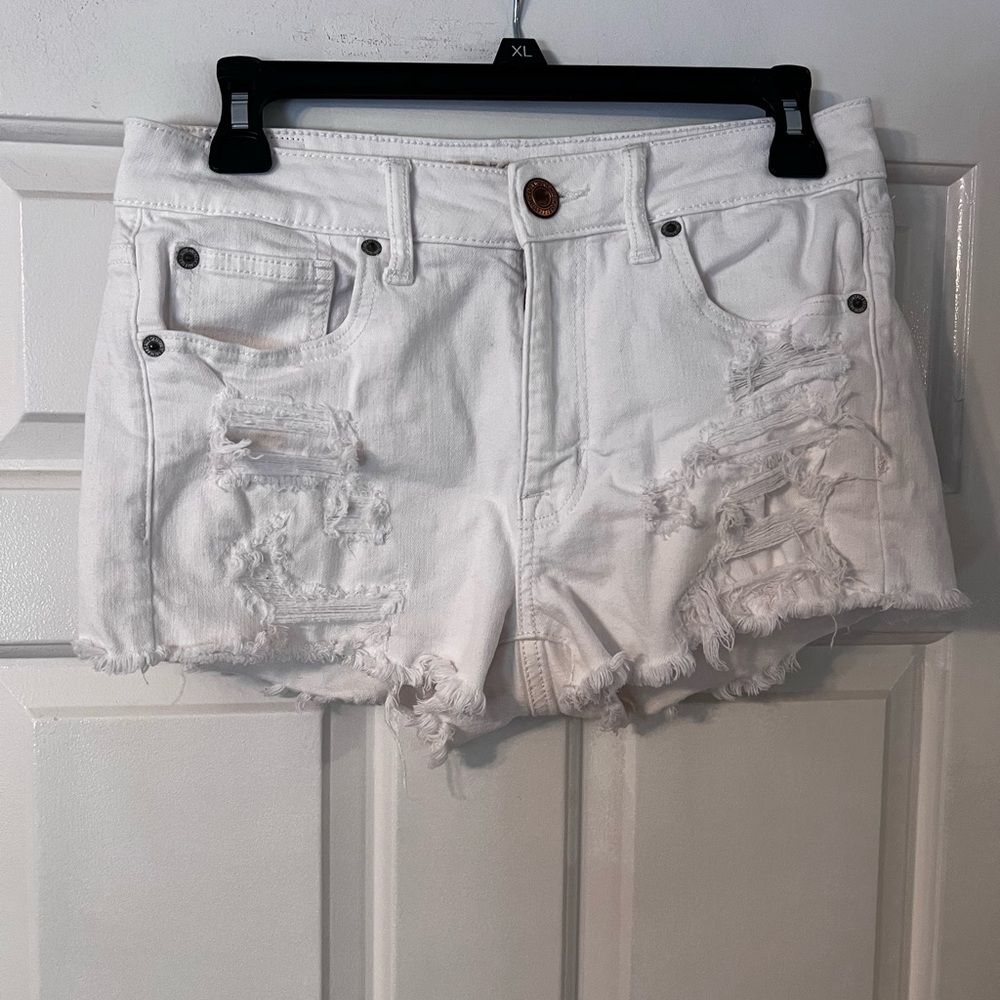 American Eagle Outfitters White Distressed Jean Shorts